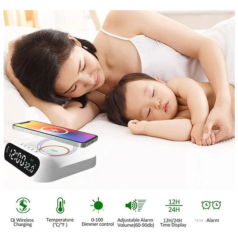 Multifunctional Digital Display Alarm Clock Wireless Charger -Xf0750