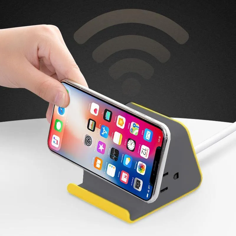 MyDesktop 29W Wireless Charging Stand with 3 USB Ports and 2 Power Outlets - Yellow