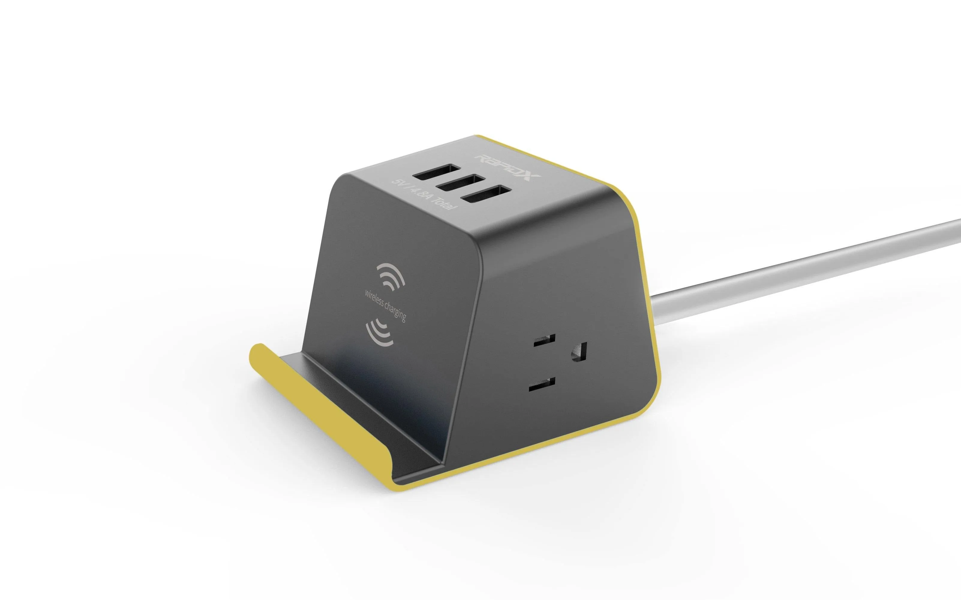 MyDesktop 29W Wireless Charging Stand with 3 USB Ports and 2 Power Outlets - Yellow