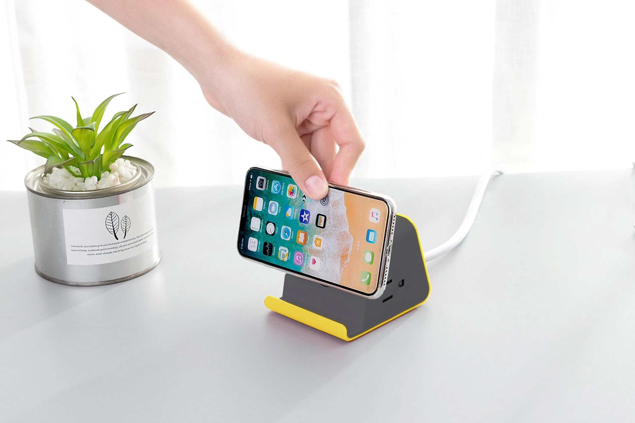 MyDesktop 29W Wireless Charging Stand with 3 USB Ports and 2 Power Outlets - Yellow