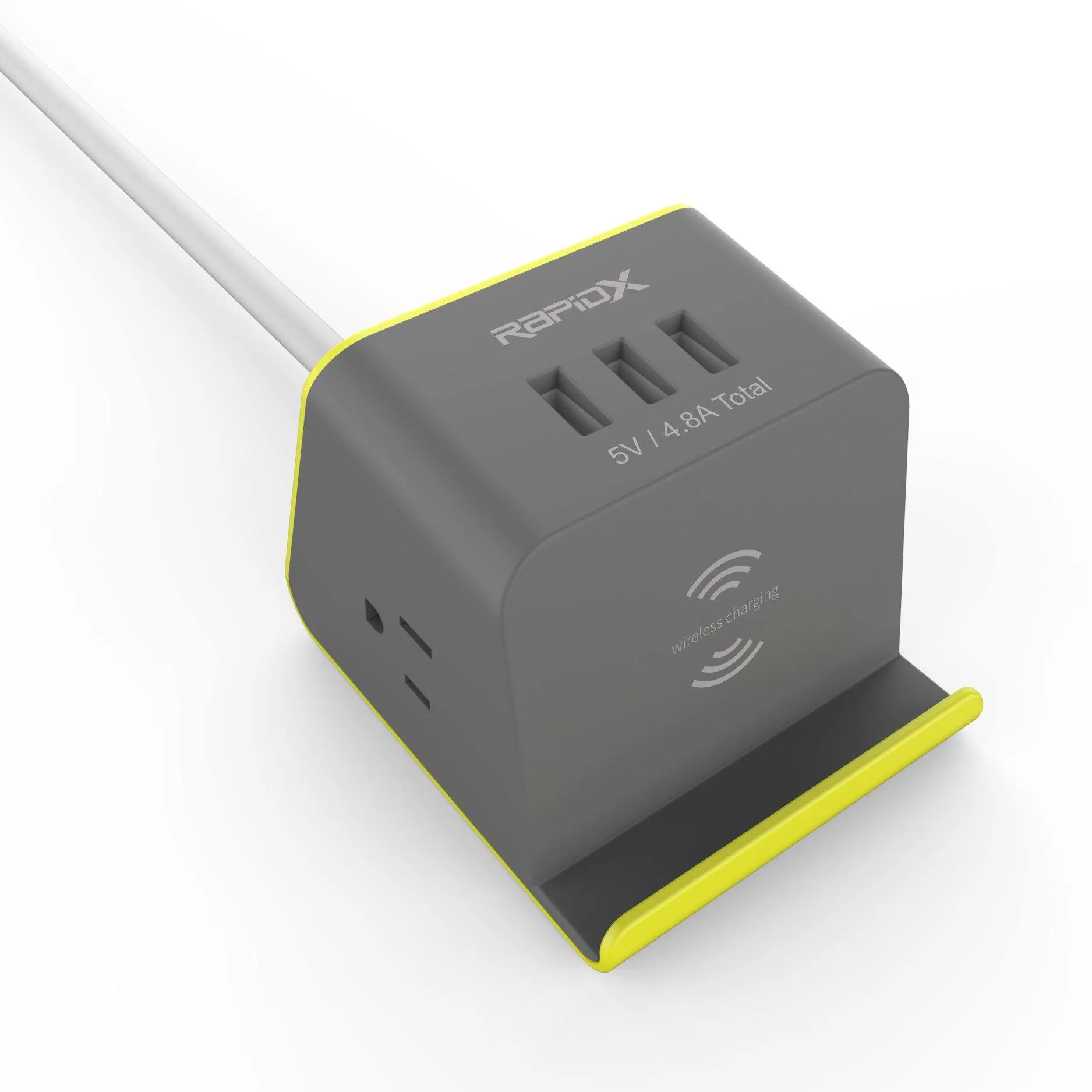 MyDesktop 29W Wireless Charging Stand with 3 USB Ports and 2 Power Outlets - Yellow