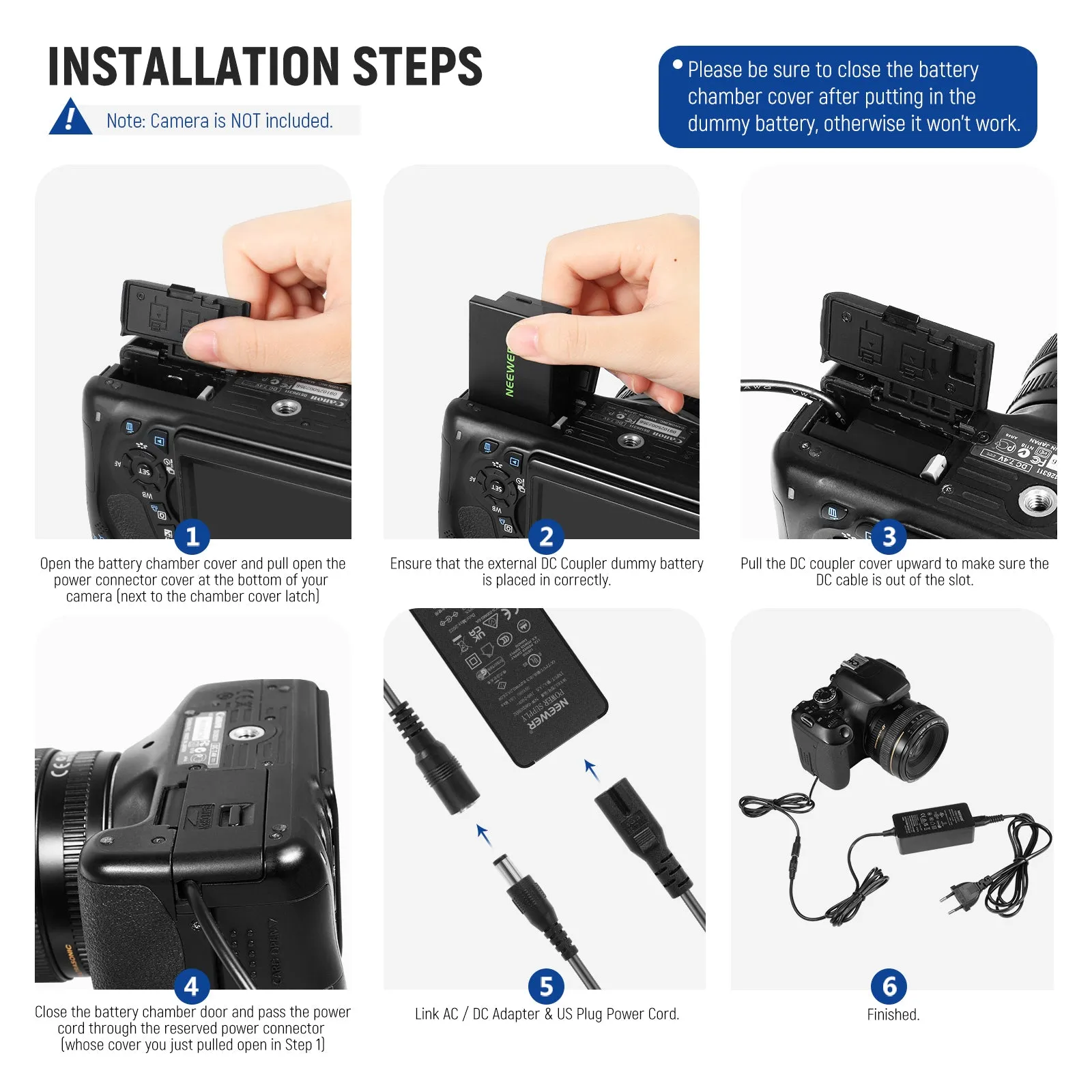 NEEWER DR-LPE8 Canon Dummy Battery AC Power Adapter