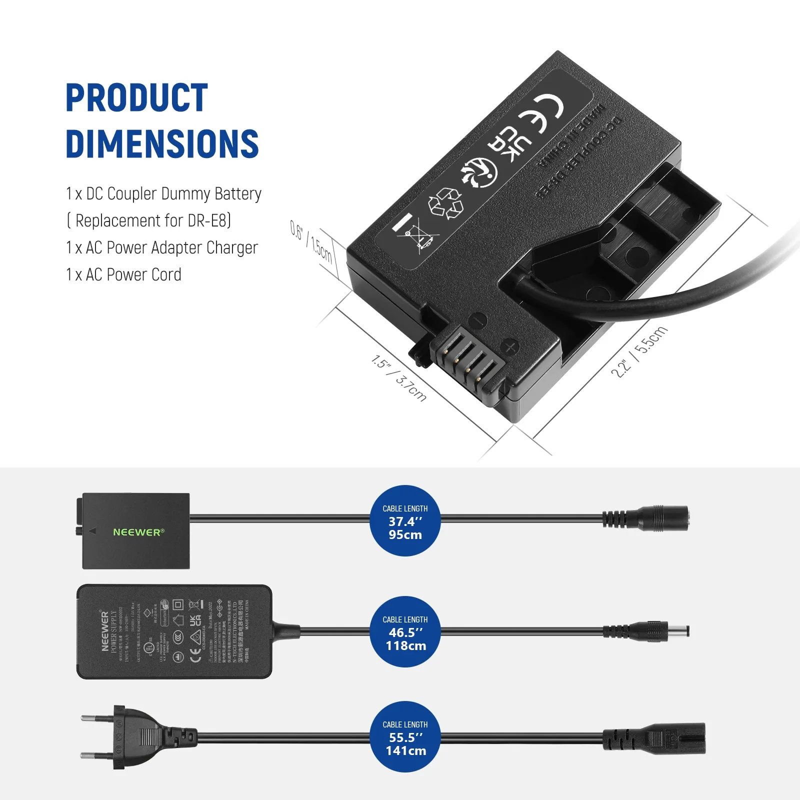 NEEWER DR-LPE8 Canon Dummy Battery AC Power Adapter