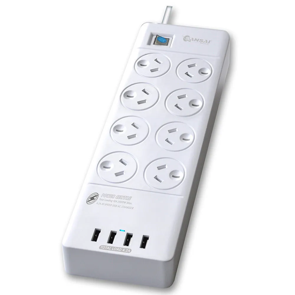 Power Board with 8 Outlets, 4 USB Charging Ports & Surge Protector