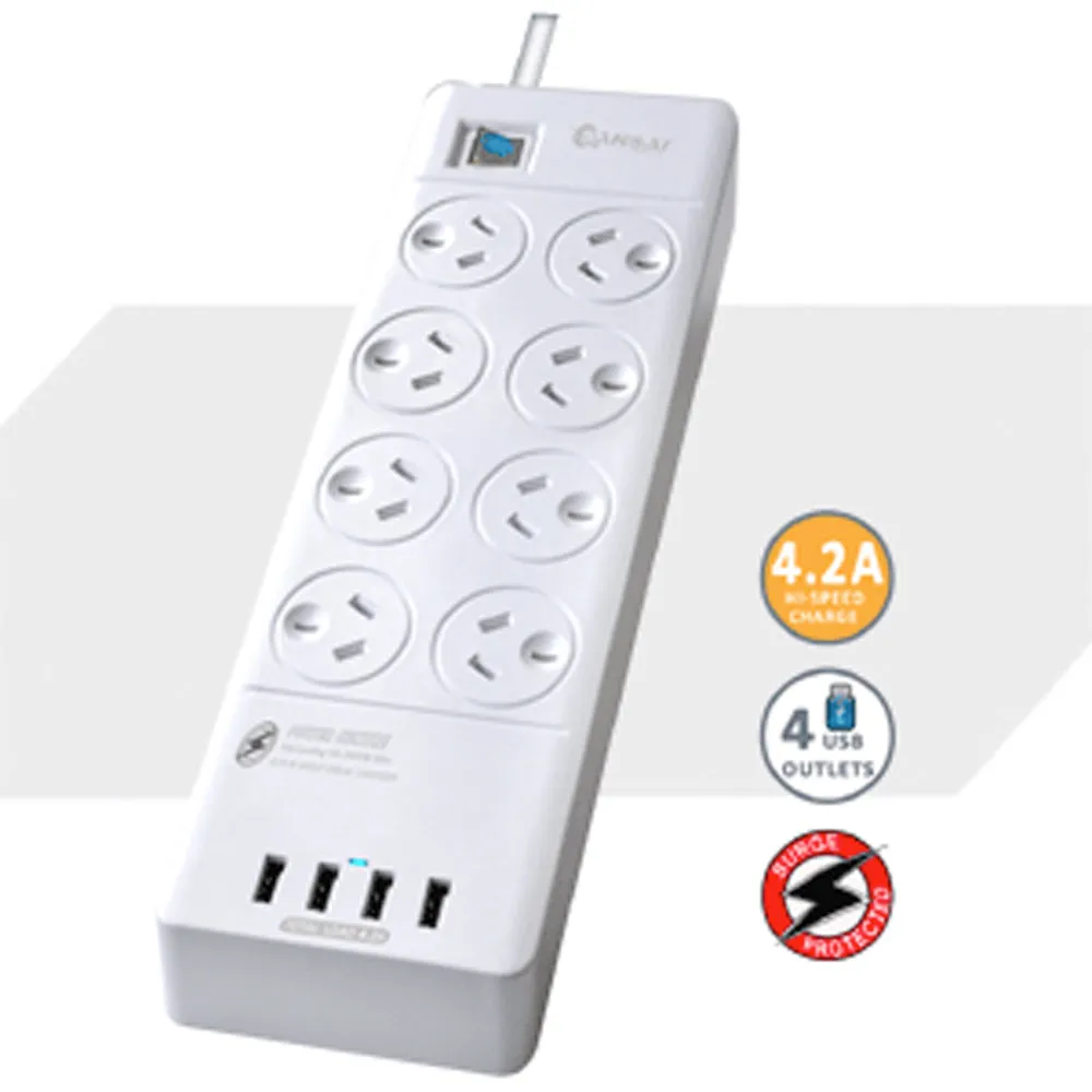 Power Board with 8 Outlets, 4 USB Charging Ports & Surge Protector