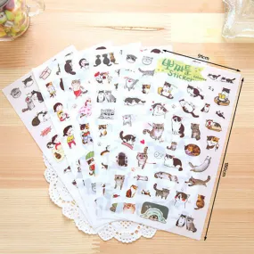 PP Cat Sticker Set, 6 Sheets, Funny Cat Stickers