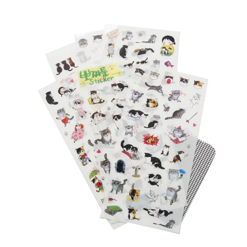 PP Cat Sticker Set, 6 Sheets, Funny Cat Stickers