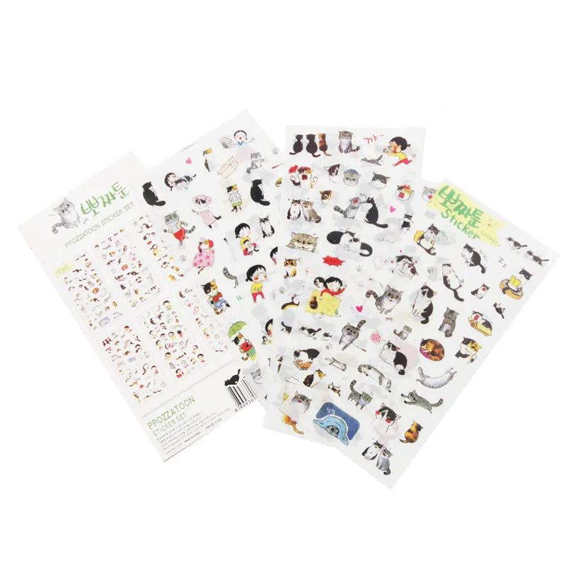 PP Cat Sticker Set, 6 Sheets, Funny Cat Stickers