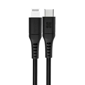 Promate 3m 20W PD USB-C to Lightning Charge & Sync Cable, For Apple iPhone, iPad, & iPad Mini, Soft Touch Silicone. Anti Snap Tangle Free Design, Black