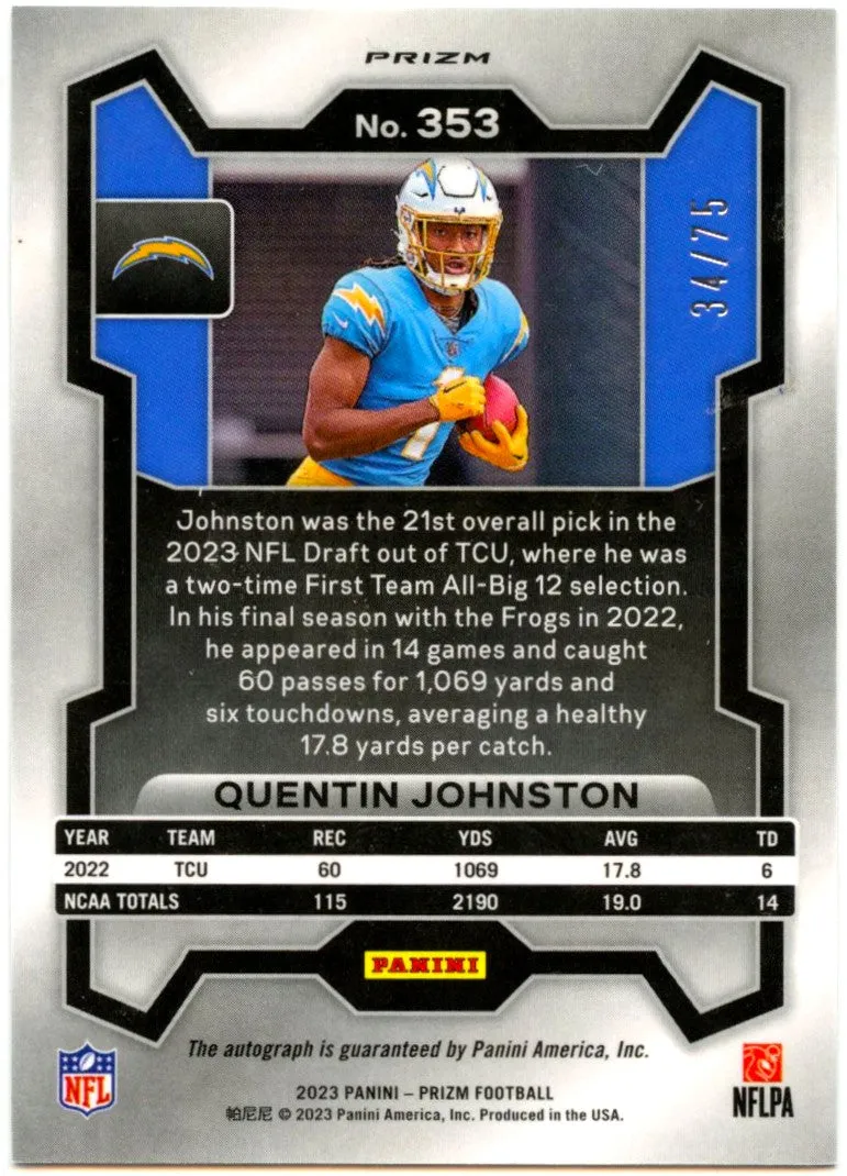 Quentin Johnston RC 2023 Panini Prizm Green Scope Rookie Auto SP 34/75