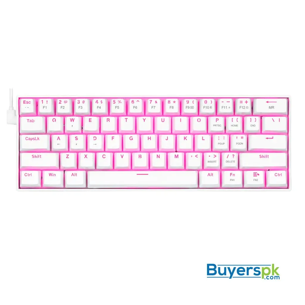 Redragon K630w Dragonborn 60% Wired Gaming Keyboard White - Pink Led Backlit