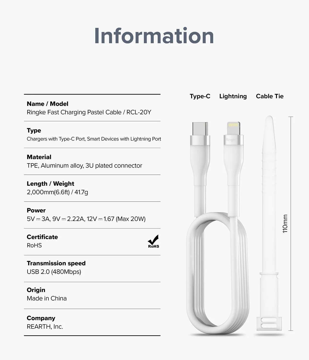 Ringke Fast Charging Pastel Cable USB Type-C to Lightning - (2m)