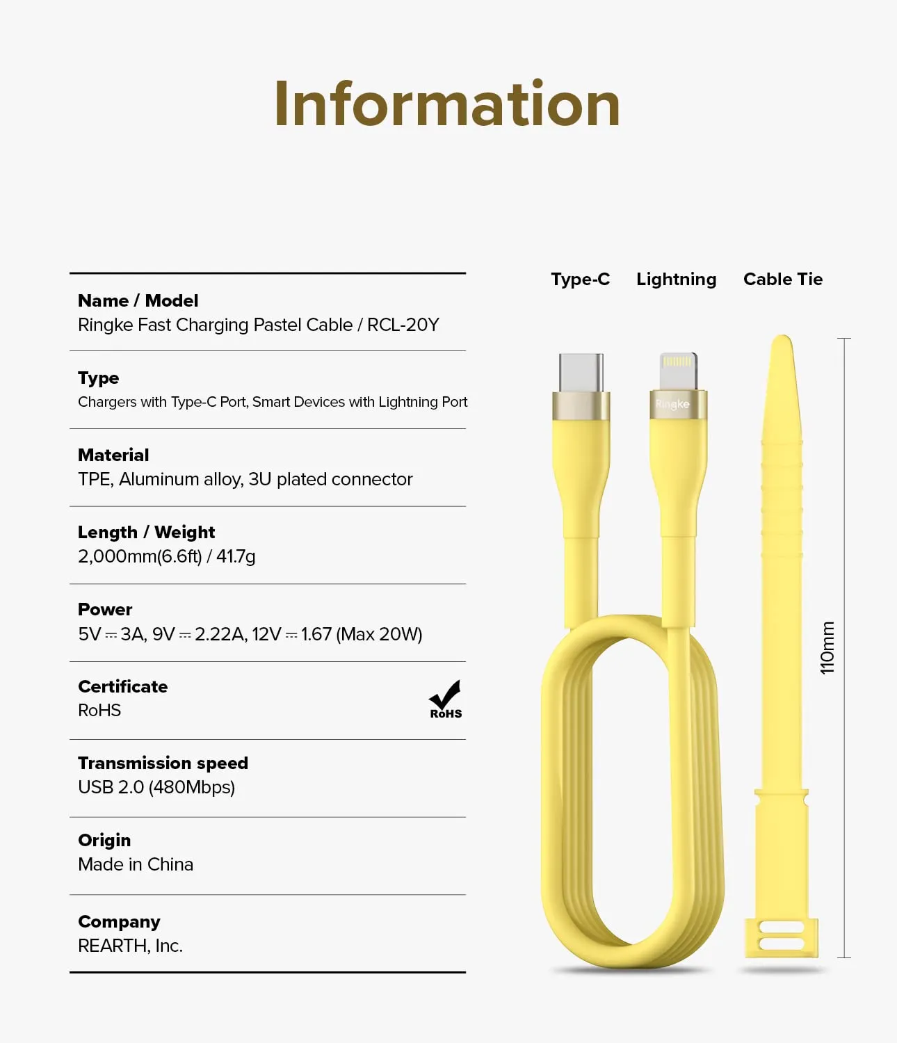 Ringke Fast Charging Pastel Cable USB Type-C to Lightning - (2m)