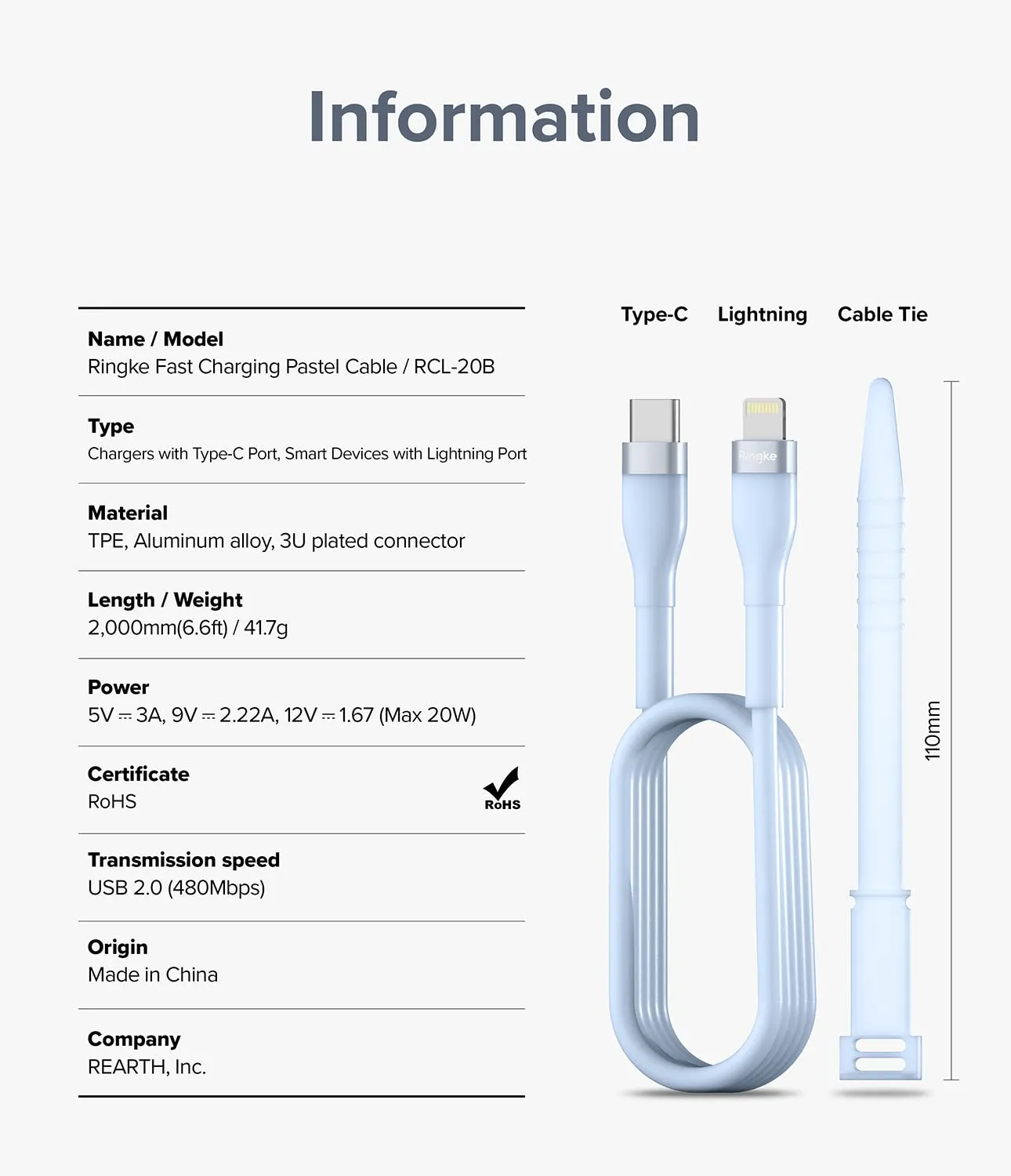 Ringke Fast Charging Pastel Cable USB Type-C to Lightning - (2m)