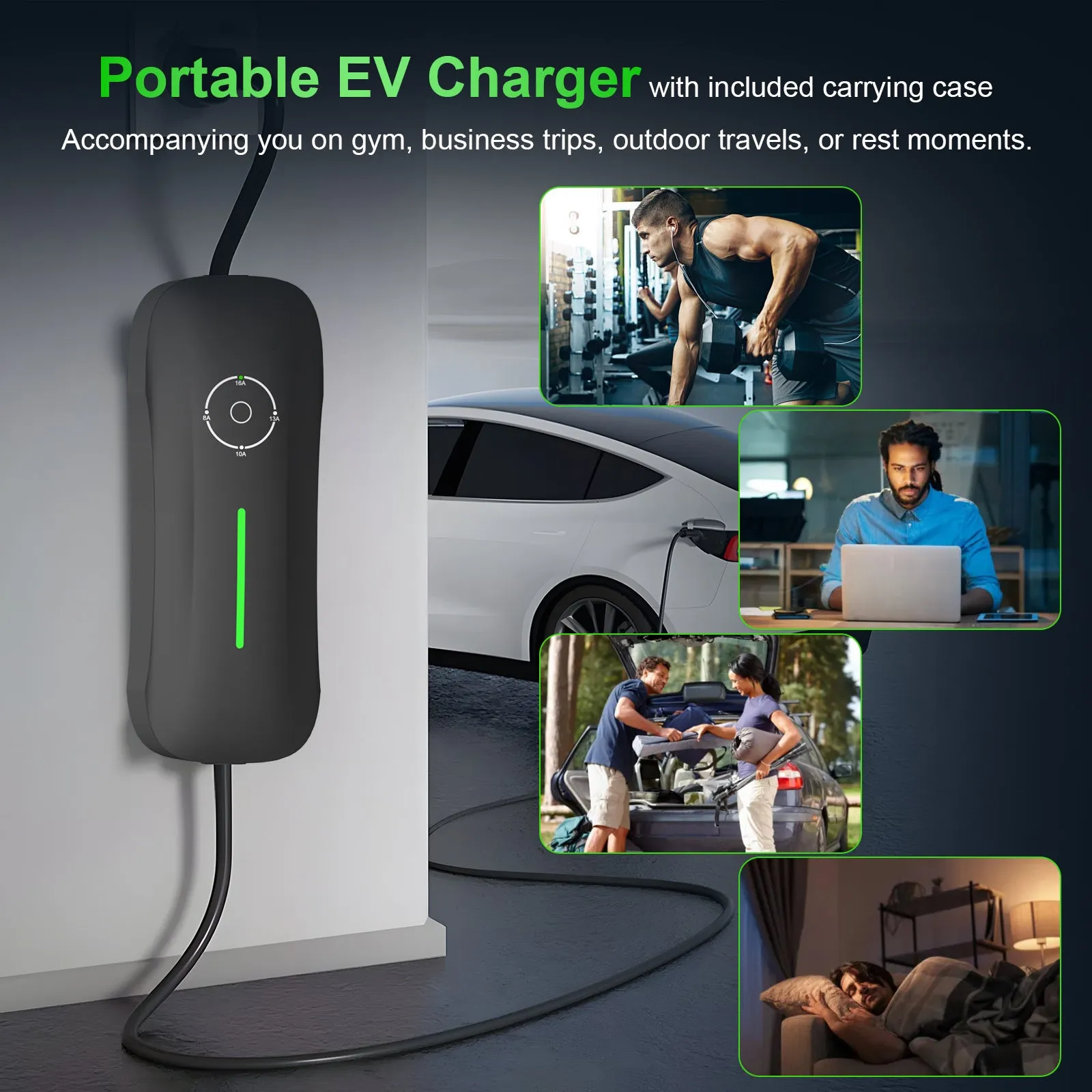 [Second-hand] Daolar Level 2 EV Charger for Tesla 16A 110-240V Portable Electric Car Charger 20ft charging cable with NEMA 6-20P Plug and NEMA 5-15 Adapter