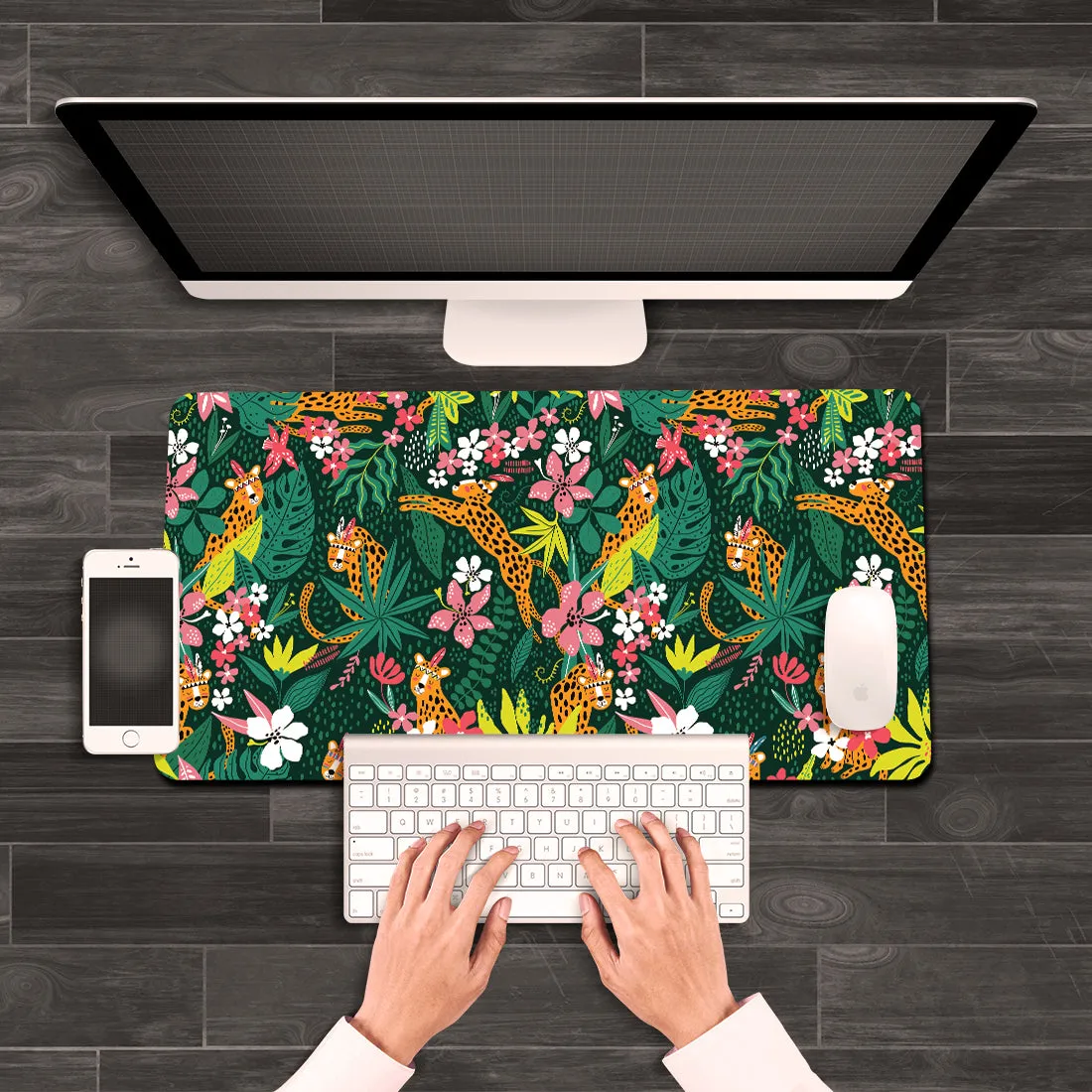 The Whimsical Artist Desk Mat | Travel Friendly | 60 (w) x 30 (h) CM | Anti Slippery | Spacious for Desk | Rubber Bottom | Water Resistant | Multicolor | Easy to Clean | Illustrated (Jungle Safari)