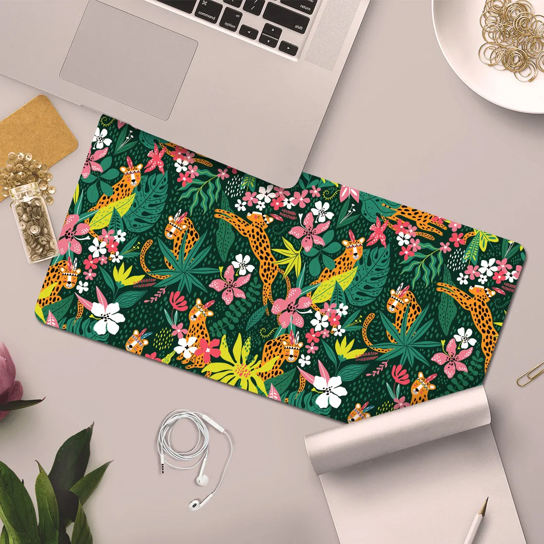 The Whimsical Artist Desk Mat | Travel Friendly | 60 (w) x 30 (h) CM | Anti Slippery | Spacious for Desk | Rubber Bottom | Water Resistant | Multicolor | Easy to Clean | Illustrated (Jungle Safari)