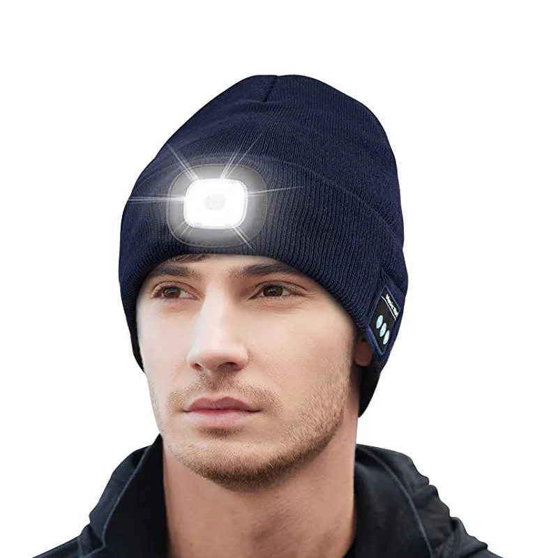 Unisex LED Torch Beanies with Bluetooth Headphones