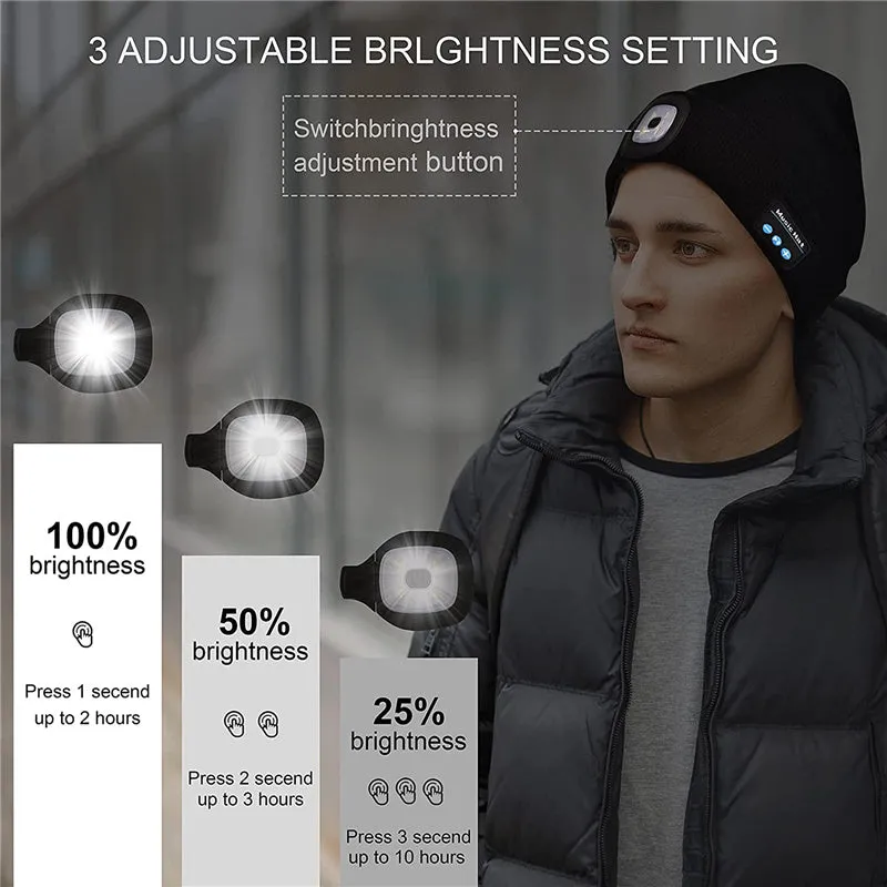 Unisex LED Torch Beanies with Bluetooth Headphones