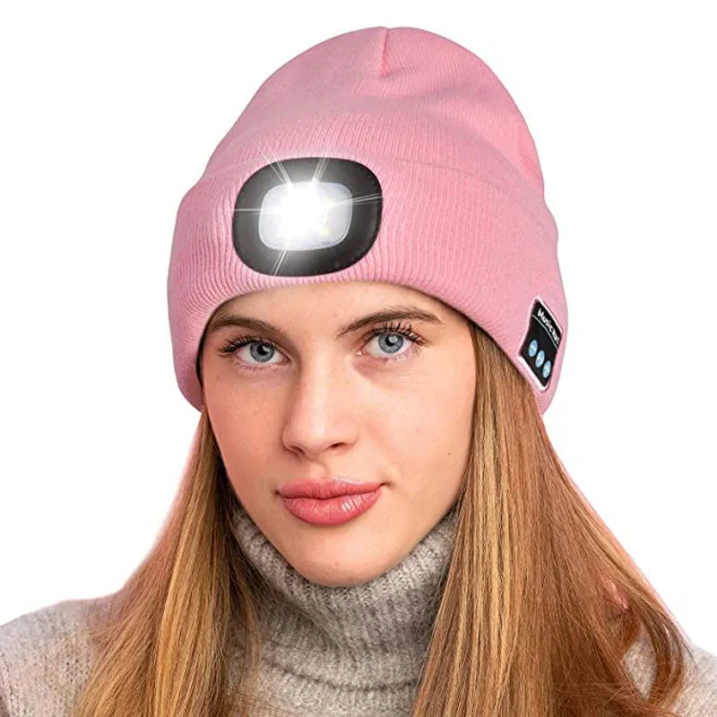 Unisex LED Torch Beanies with Bluetooth Headphones