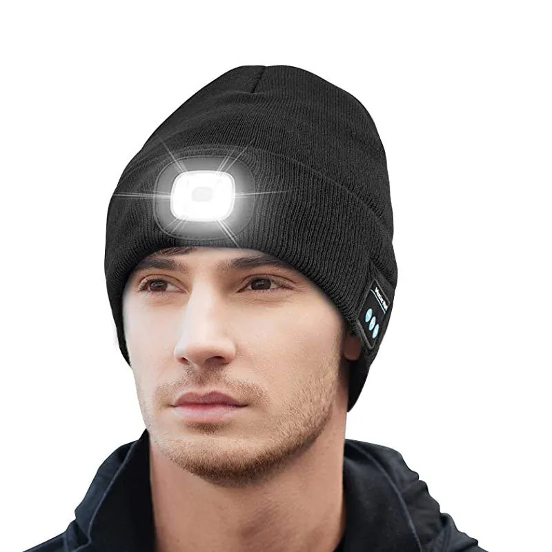 Unisex LED Torch Beanies with Bluetooth Headphones