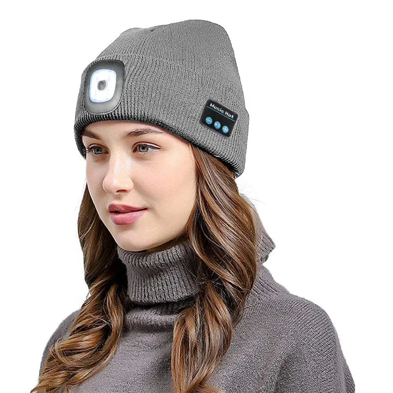 Unisex LED Torch Beanies with Bluetooth Headphones