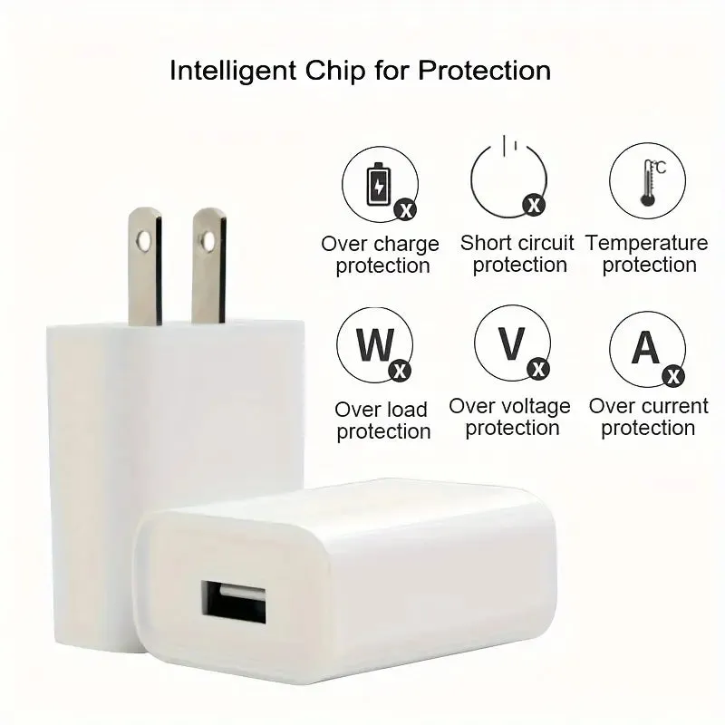 USB Wall Plug Adapter - 5V 2A Fast Charging AC Power Adapter Compatible with All Devices - White