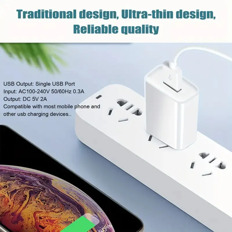 USB Wall Plug Adapter - 5V 2A Fast Charging AC Power Adapter Compatible with All Devices - White