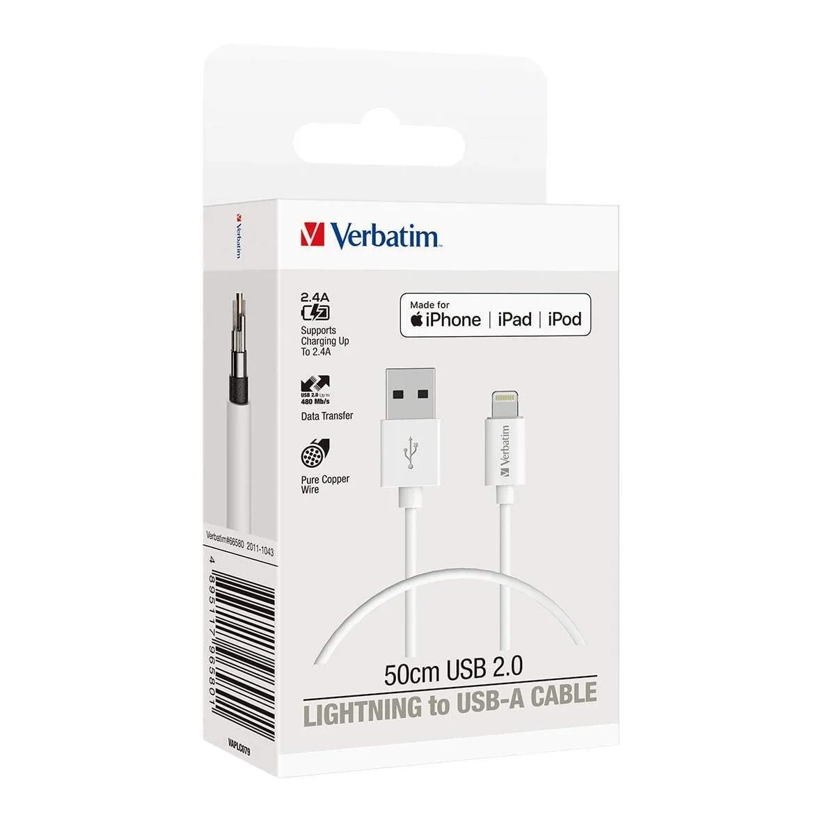 Verbatim Essentials Charge & Sync Lightning Cable 1mt - White