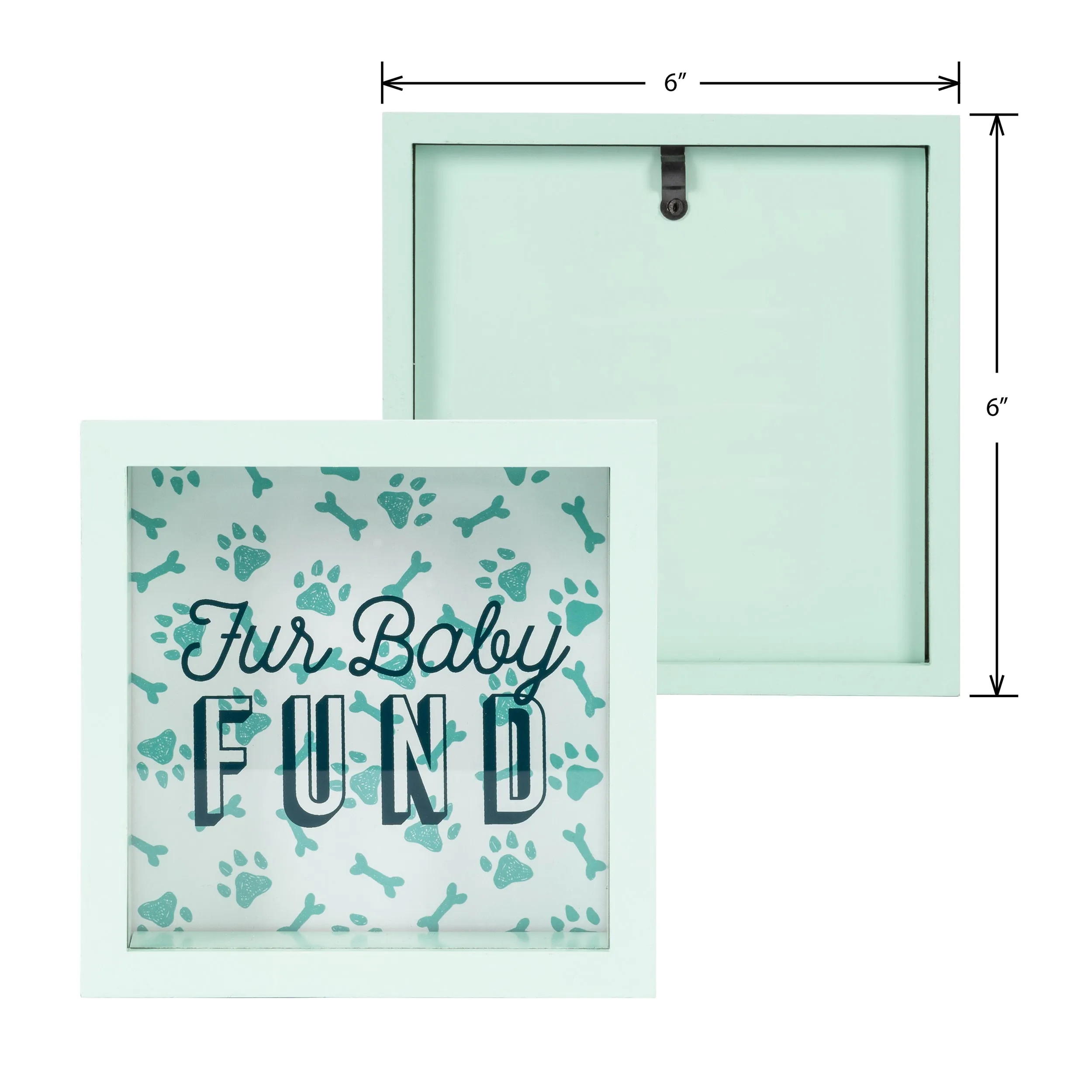 Wooden 6 x 6 Fur Baby Fund Shadowbox Bank, Light Green