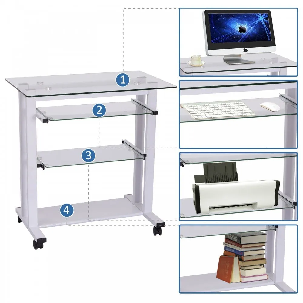 Workstation Computer Laptop Desk Writing Table W/Wheels-White