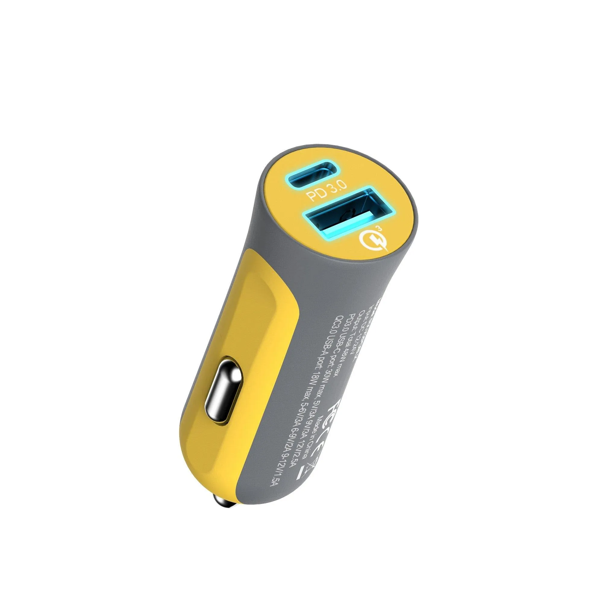 X2PD Compact & Fast Dual Car Charger with 30W USB-C PD - Yellow