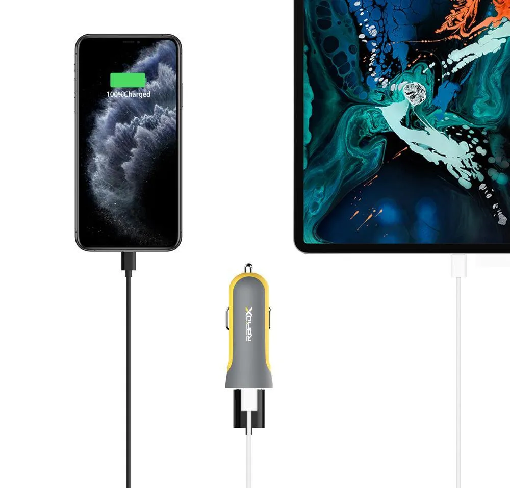 X2PD Compact & Fast Dual Car Charger with 30W USB-C PD - Yellow