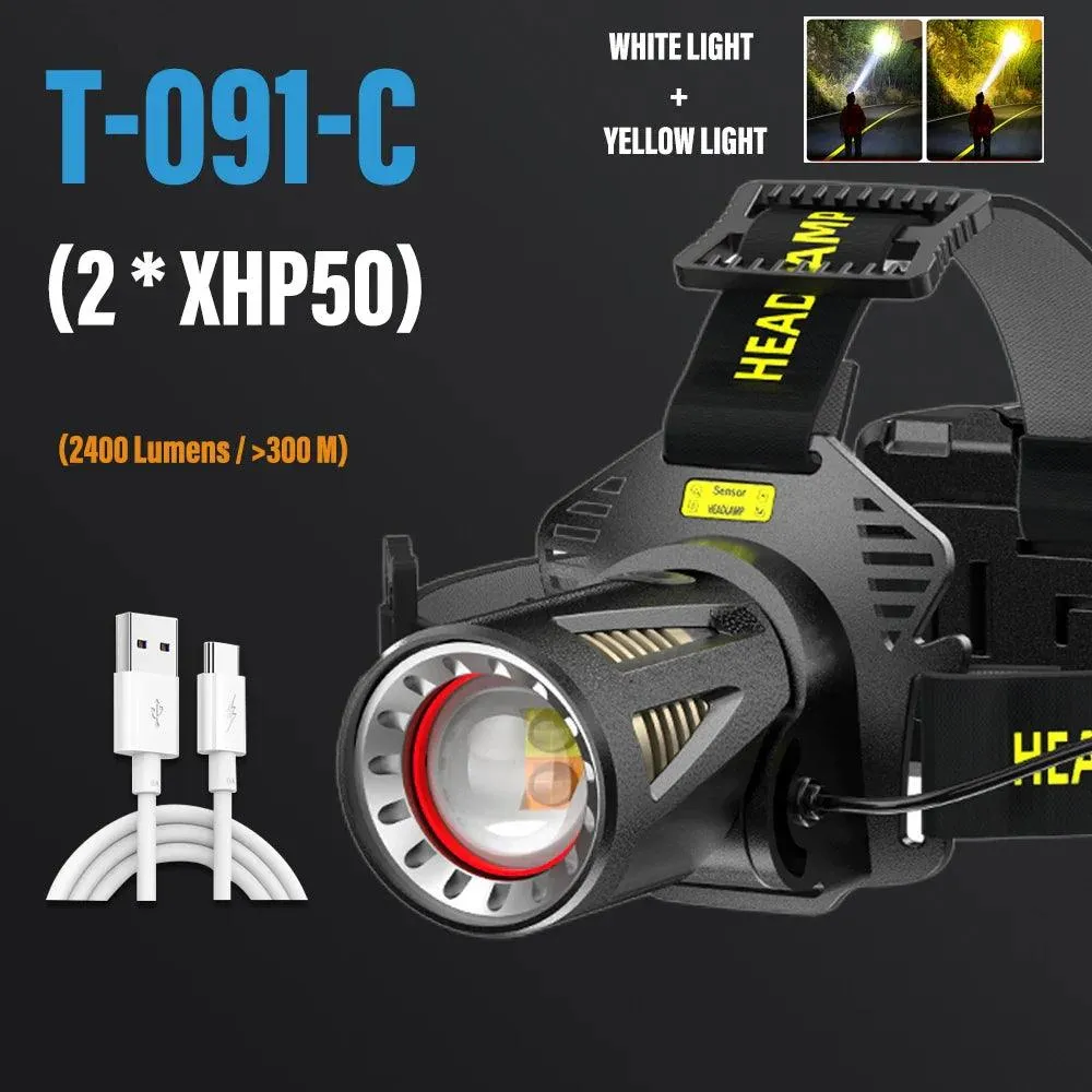 XHP360 Ultra Bright Rechargeable Headlamp - Versatile LED Flashlight for Fishing, Camping, and Hiking with Power Bank Feature