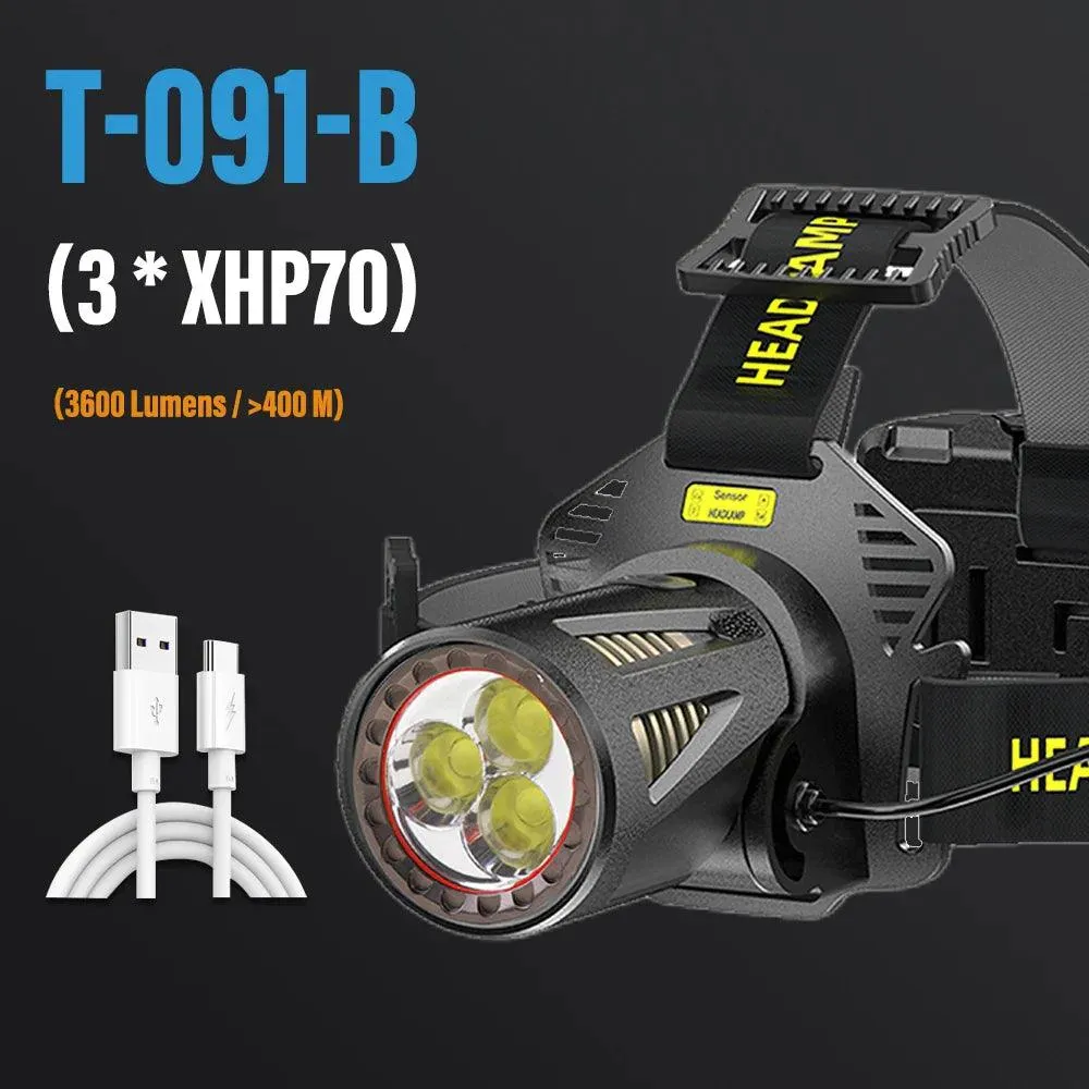 XHP360 Ultra Bright Rechargeable Headlamp - Versatile LED Flashlight for Fishing, Camping, and Hiking with Power Bank Feature