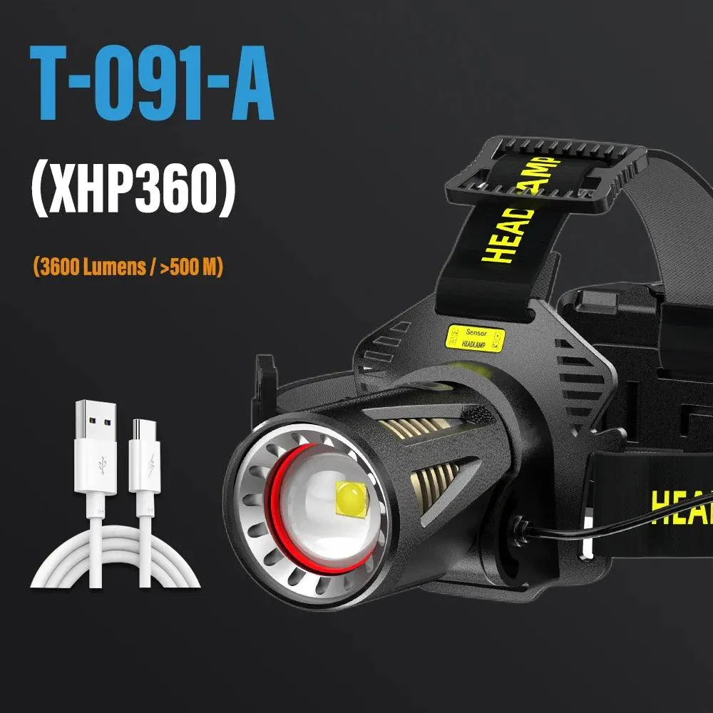 XHP360 Ultra Bright Rechargeable Headlamp - Versatile LED Flashlight for Fishing, Camping, and Hiking with Power Bank Feature